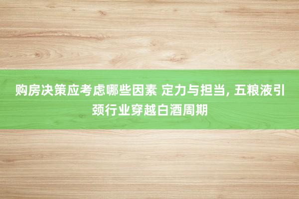 购房决策应考虑哪些因素 定力与担当, 五粮液引颈行业穿越白酒