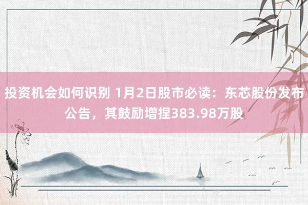 投资机会如何识别 1月2日股市必读：东芯股份发布公告，其鼓励