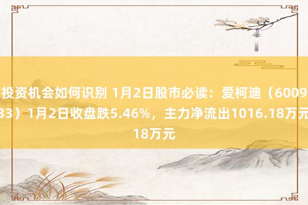 投资机会如何识别 1月2日股市必读：爱柯迪（600933）1月2日收盘跌5.46%，主力净流出1016.18万元