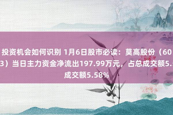 投资机会如何识别 1月6日股市必读：莫高股份（600543）当日主力资金净流出197.99万元，占总成交额5.58%