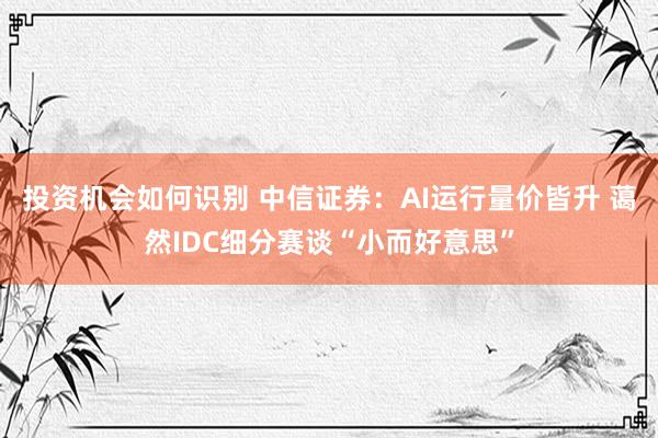 投资机会如何识别 中信证券：AI运行量价皆升 蔼然IDC细分