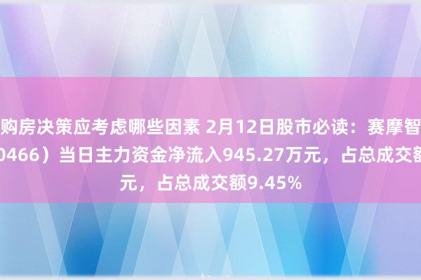 购房决策应考虑哪些因素 2月12日股市必读：赛摩智能（300466）当日主力资金净流入945.27万元，占总成交额9.45%